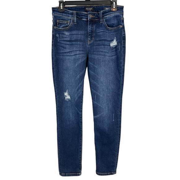 Judy Blue Slim Fit Distressed Jeans Style JB82104DK Dark Wash Size 28 - Picture 2 of 10